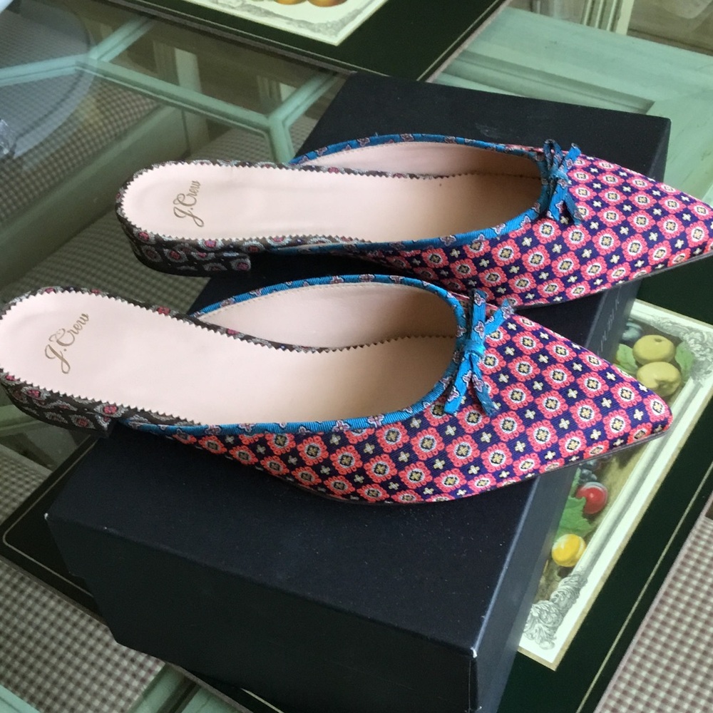 J. Crew Pink & Blue Floral Pointed Toe Mules